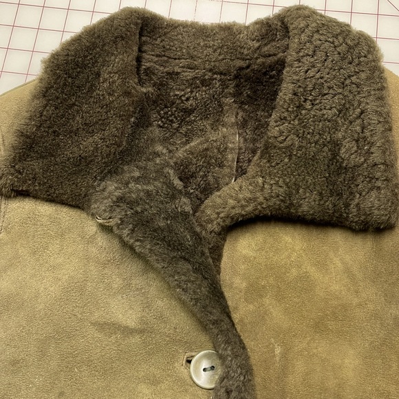 DUCK SPORT Genuine Shearling Sheepskin Suede/Fur Lined Button Pocket Car Coat M - Picture 3 of 16